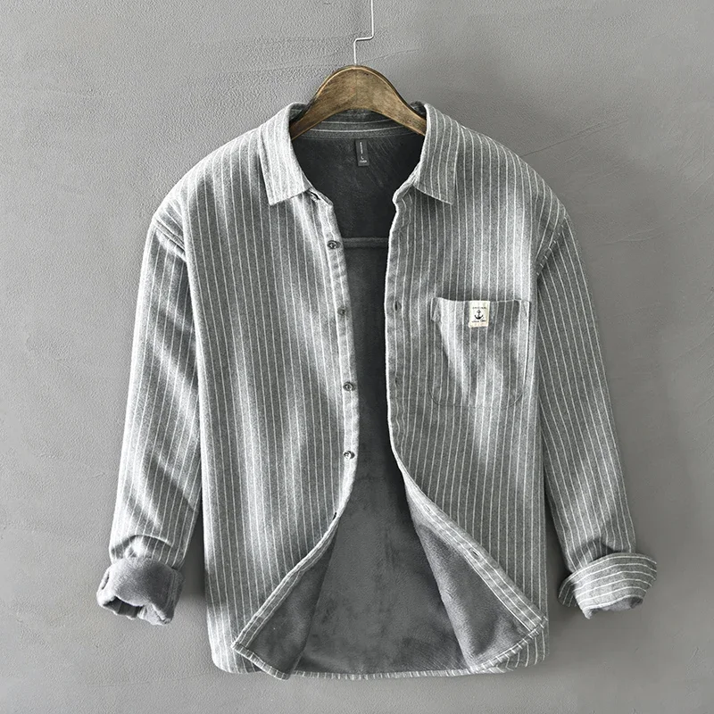 Men Winter Fashion Fleece Line - Flannel Shirt Lined ulasan dan harga