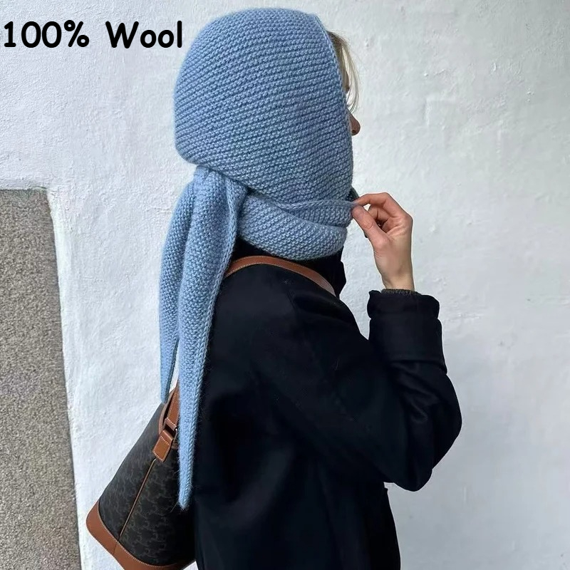 100% Wool Big Sophie Scarf Ove - Knit Beanie Hat Warm ulasan dan harga