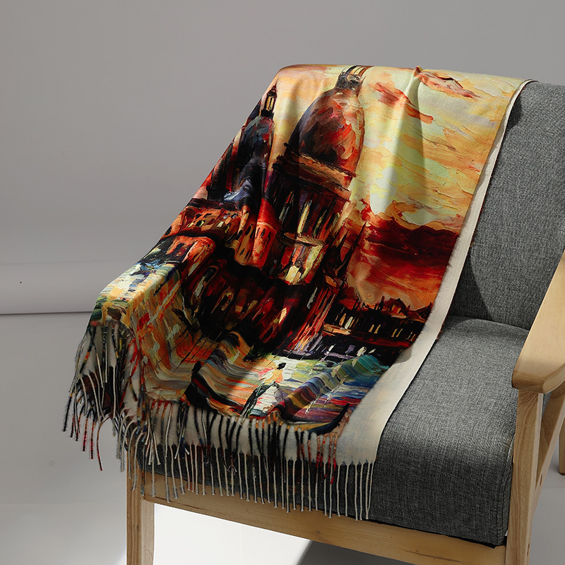 Luxury Brand Oil Painting Cash - Shawl Wrap Winter ulasan dan harga