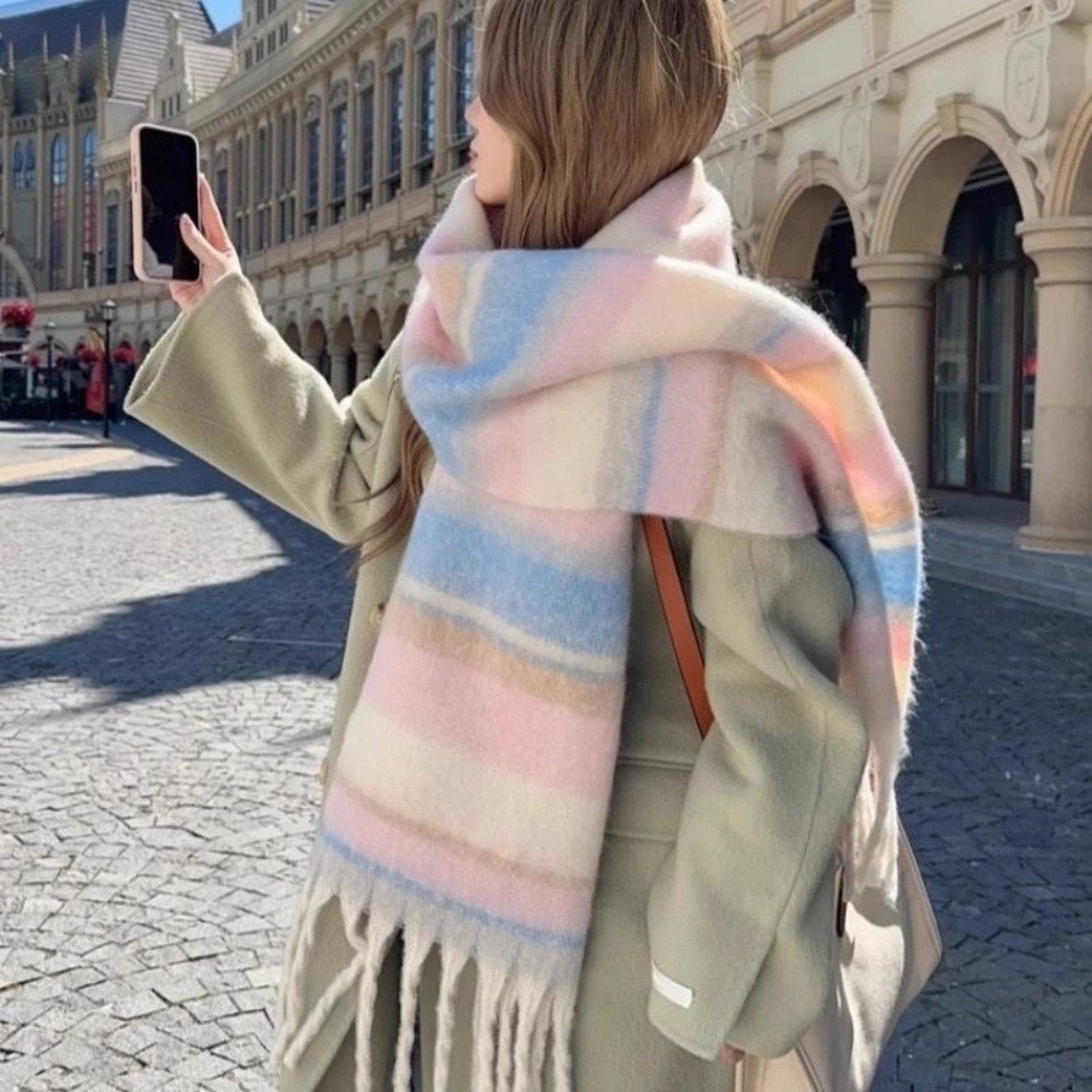 Elegant Mohair Stripe Wool Sca - Wool Scarf Men ulasan dan harga
